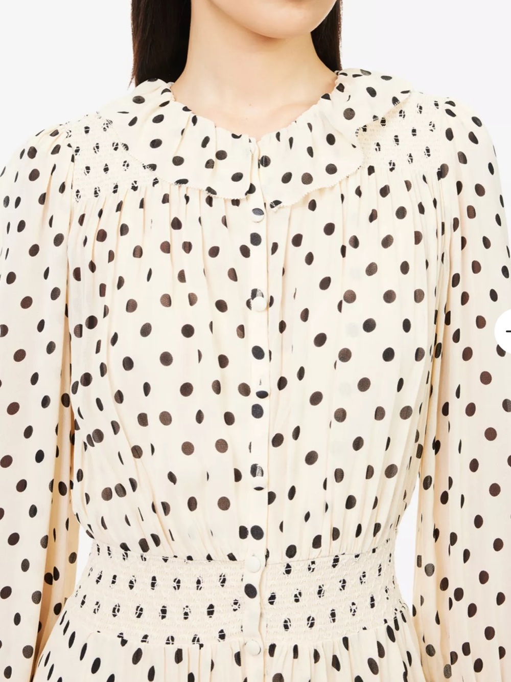 Reformation x Nara Smith Brown Sugar Ruffle Polka Dot Midi Dress - Picture 5 of 10